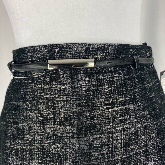 Tahari ASL Women's NWT Black Silver Doris-D Straight Belted Career Skirt 4/W28 - Picture 2 of 9